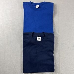 Vintage Lee T-Shirt Mens M Blue Made in USA Single Stitch Blank 90s Y2K Lot of 2